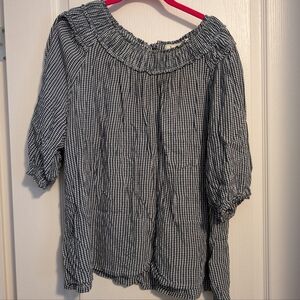 Fat Face 3/4 Sleeve Black/White Gingham Blouse